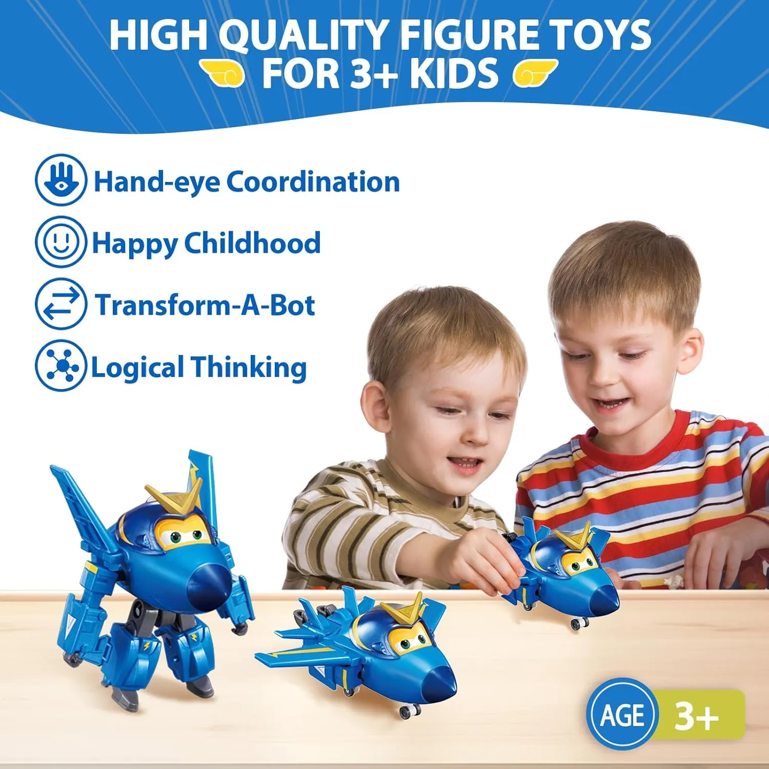 Super Wings Transformable Toys, 5 in Jerome Airplane Transforming Figures Toys, 2 in 1 Mode Rescue Bots Action Figure Toys for 3-5 Year Old Boys Girls, Fun Plane Toys for Toddlers Kids Age 3 4 5 6 7