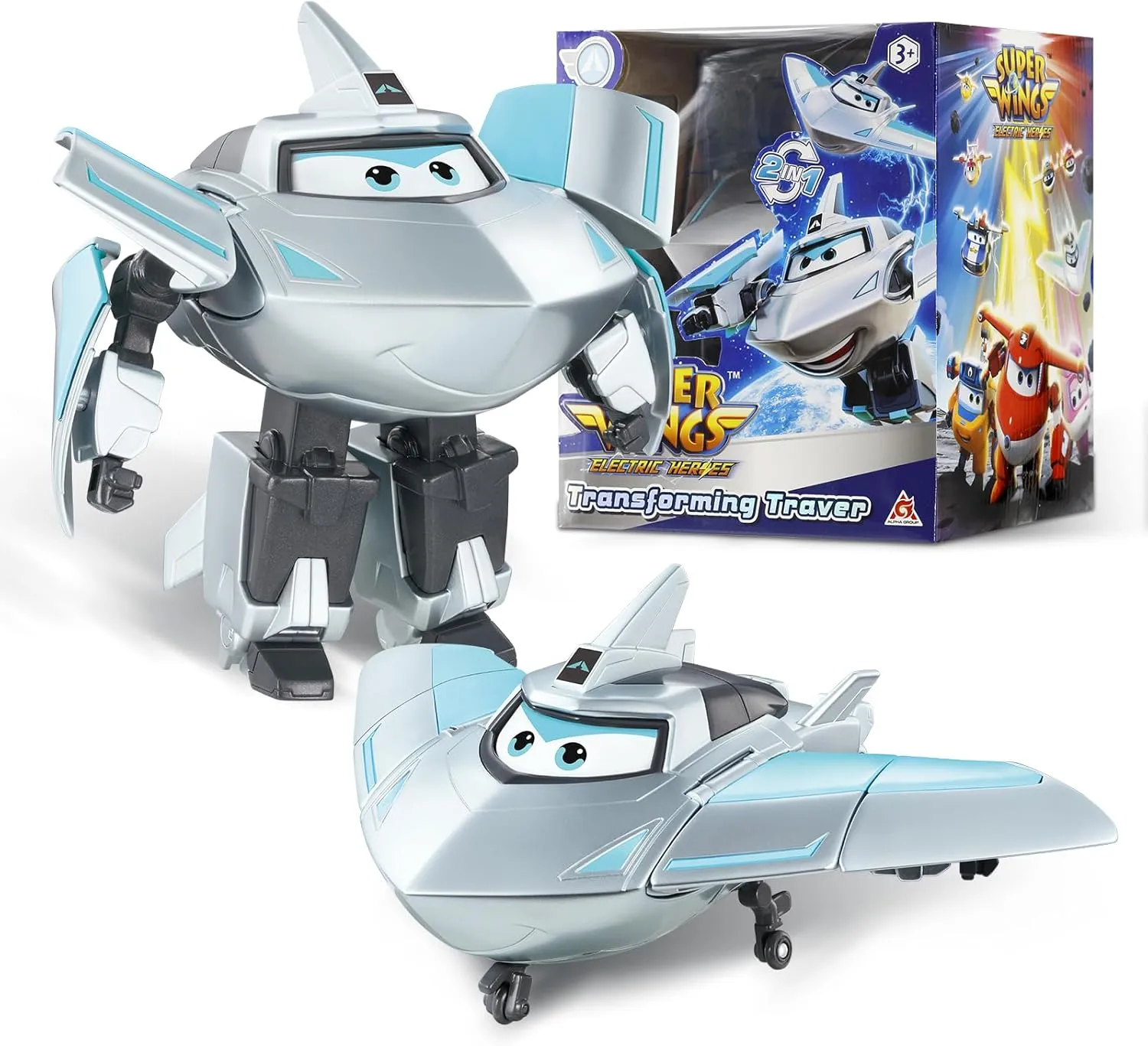 Super Wings Transformable Toys, 5 in Traver Airplane Transforming Figures Toys, 2 in 1 Mode Rescue Bots Action Figure Toys for 3-5 Year Old Boys Girls, Fun Plane Toys for Toddlers Kids Age 3 4 5 6 7