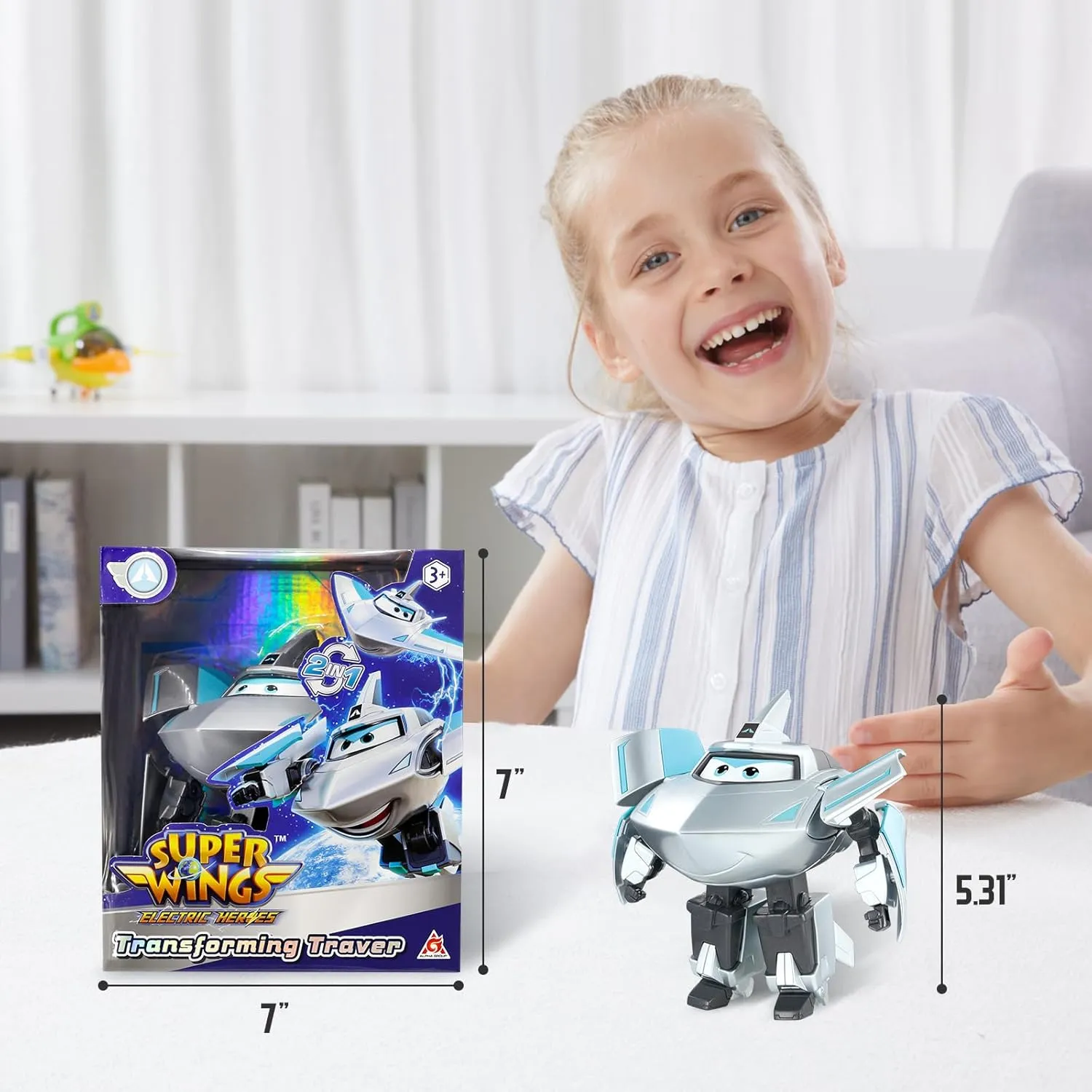 Super Wings Transformable Toys, 5 in Traver Airplane Transforming Figures Toys, 2 in 1 Mode Rescue Bots Action Figure Toys for 3-5 Year Old Boys Girls, Fun Plane Toys for Toddlers Kids Age 3 4 5 6 7