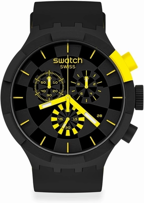 Swatch Quartz Silicone Strap, Black, 20 Casual Watch (Model: SB02B403), Yellow