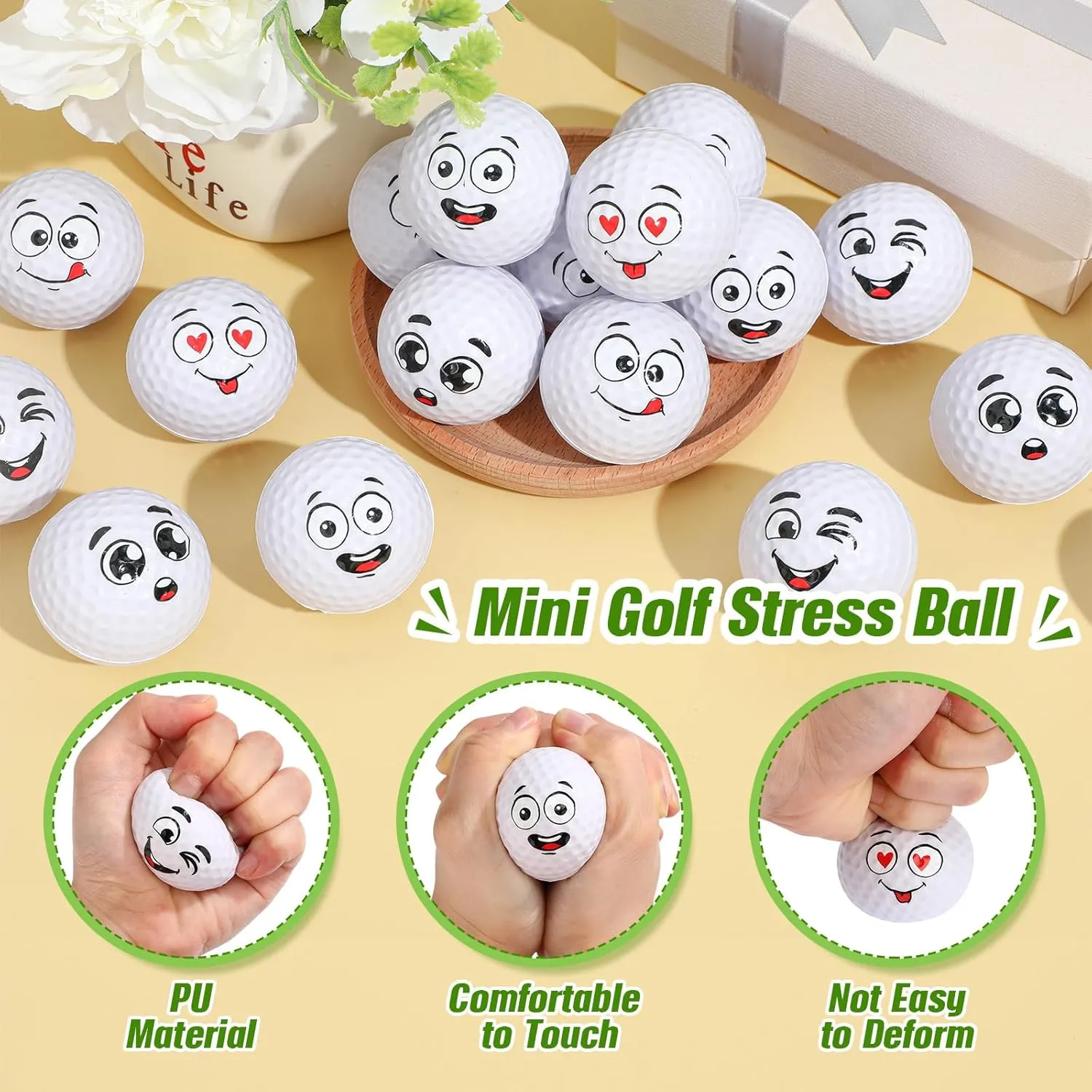 Syhood 48 Pcs Mini Face Stress Balls for Boys Girls 1. 57 Inch Golf Funny Face Squeeze Foam Balls with Storage Bag for Stress and Anxiety Relief for Party Favor Birthday Gift Decoration