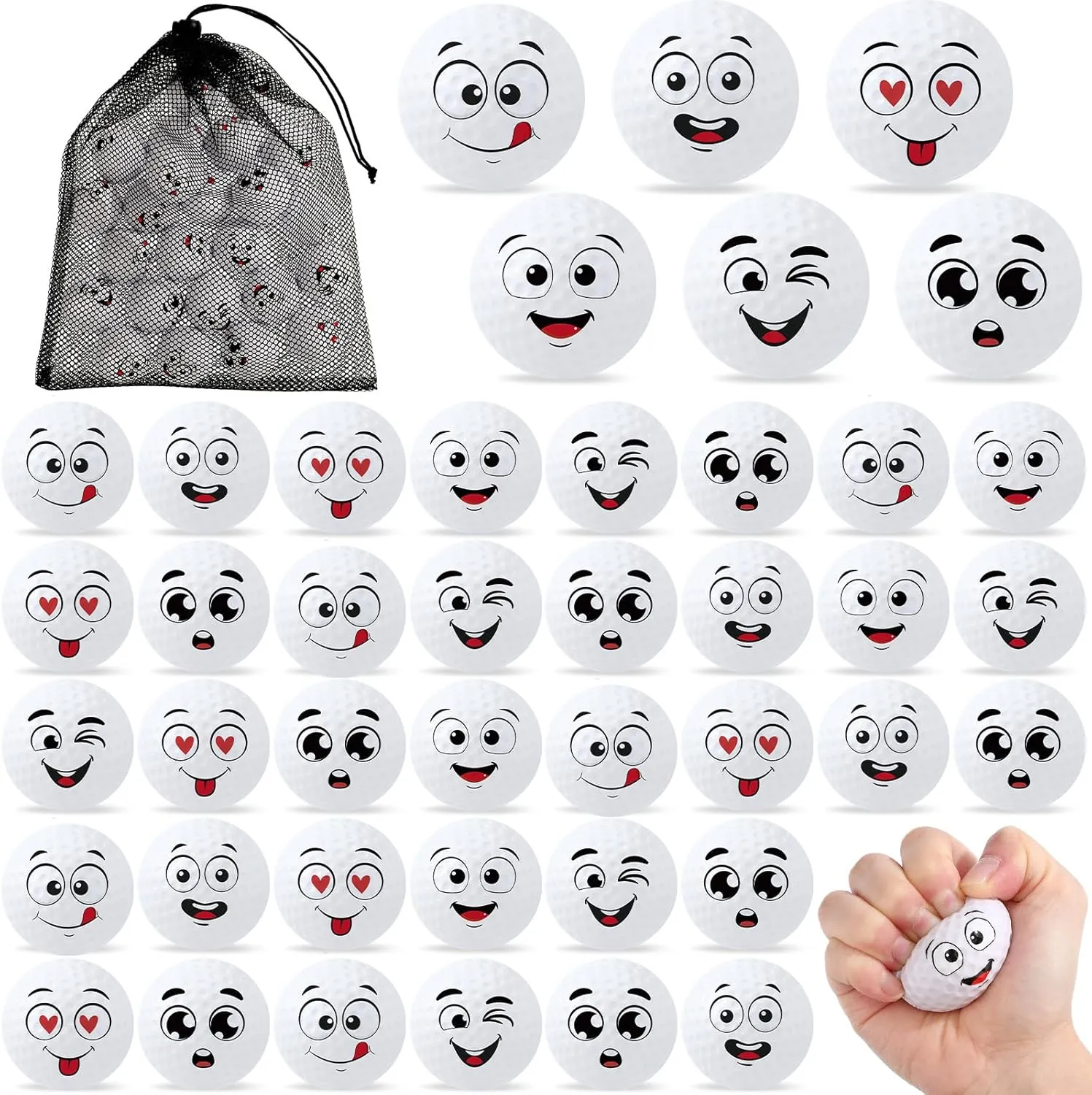 Syhood 48 Pcs Mini Face Stress Balls for Boys Girls 1. 57 Inch Golf Funny Face Squeeze Foam Balls with Storage Bag for Stress and Anxiety Relief for Party Favor Birthday Gift Decoration
