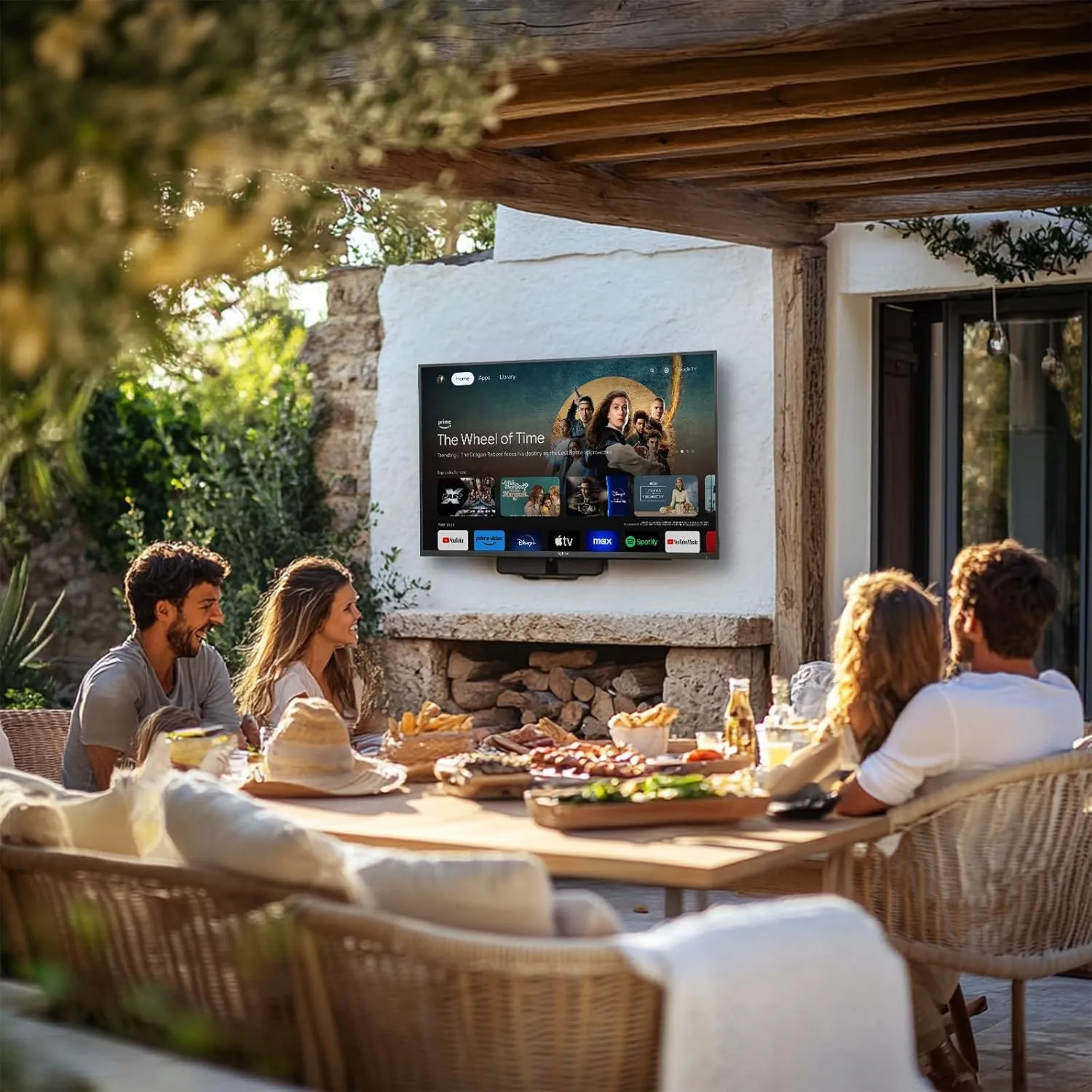 SYLVOX 65 Inch Outdoor Smart Television Weatherproof Google TV, 4K 700NIT High Brightness Temperature Resistant IP55 Waterproof TVs, Anti-Scratch Anti-Glare, Suitable for Partial Sun (Patio Series)