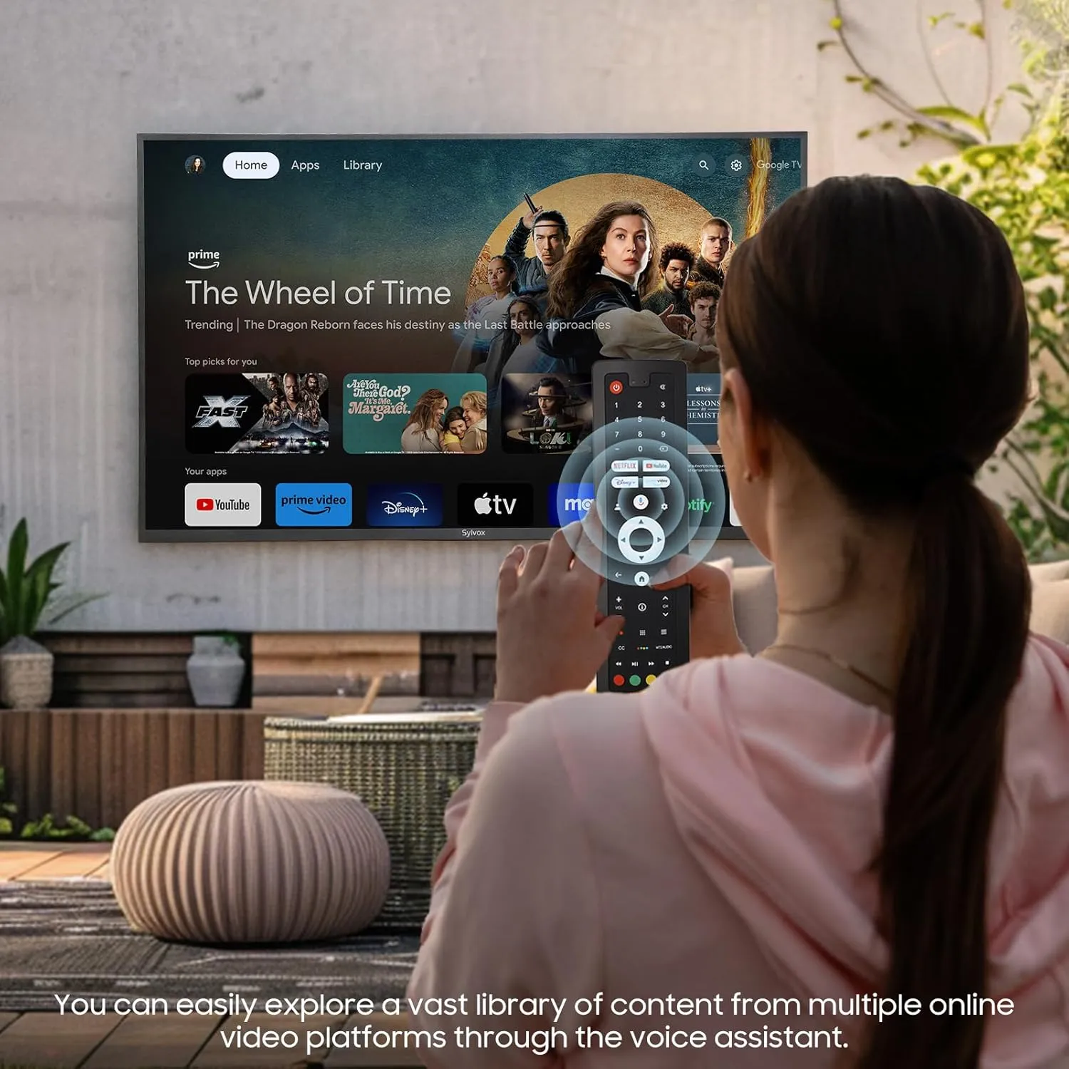 SYLVOX 65 Inch Outdoor Smart Television Weatherproof Google TV, 4K 700NIT High Brightness Temperature Resistant IP55 Waterproof TVs, Anti-Scratch Anti-Glare, Suitable for Partial Sun (Patio Series)