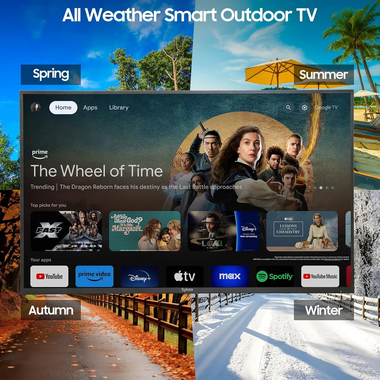 SYLVOX 65 Inch Outdoor Smart Television Weatherproof Google TV, 4K 700NIT High Brightness Temperature Resistant IP55 Waterproof TVs, Anti-Scratch Anti-Glare, Suitable for Partial Sun (Patio Series)