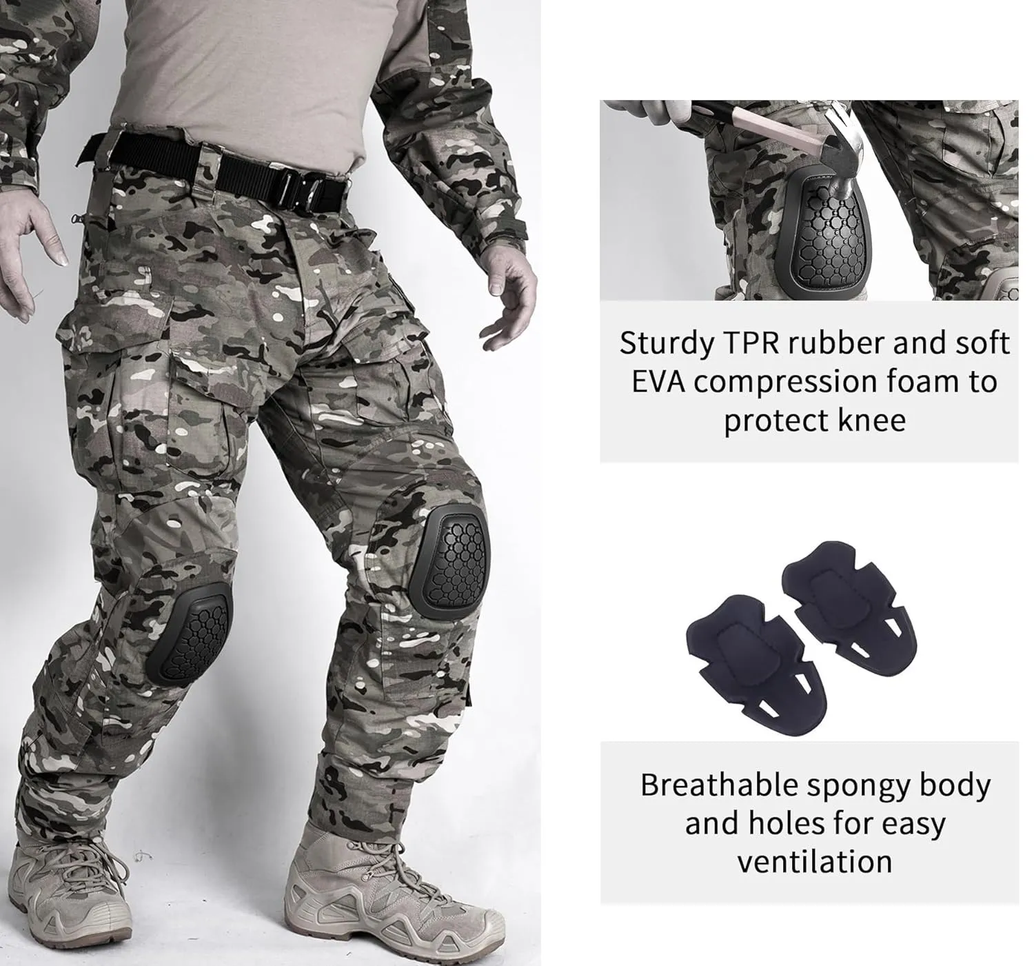 Tactical Knee Pads Inserts for G3 Tactical Combat Military Paintball Hunting Airsoft Pants 1 Pair Protective Gear Black