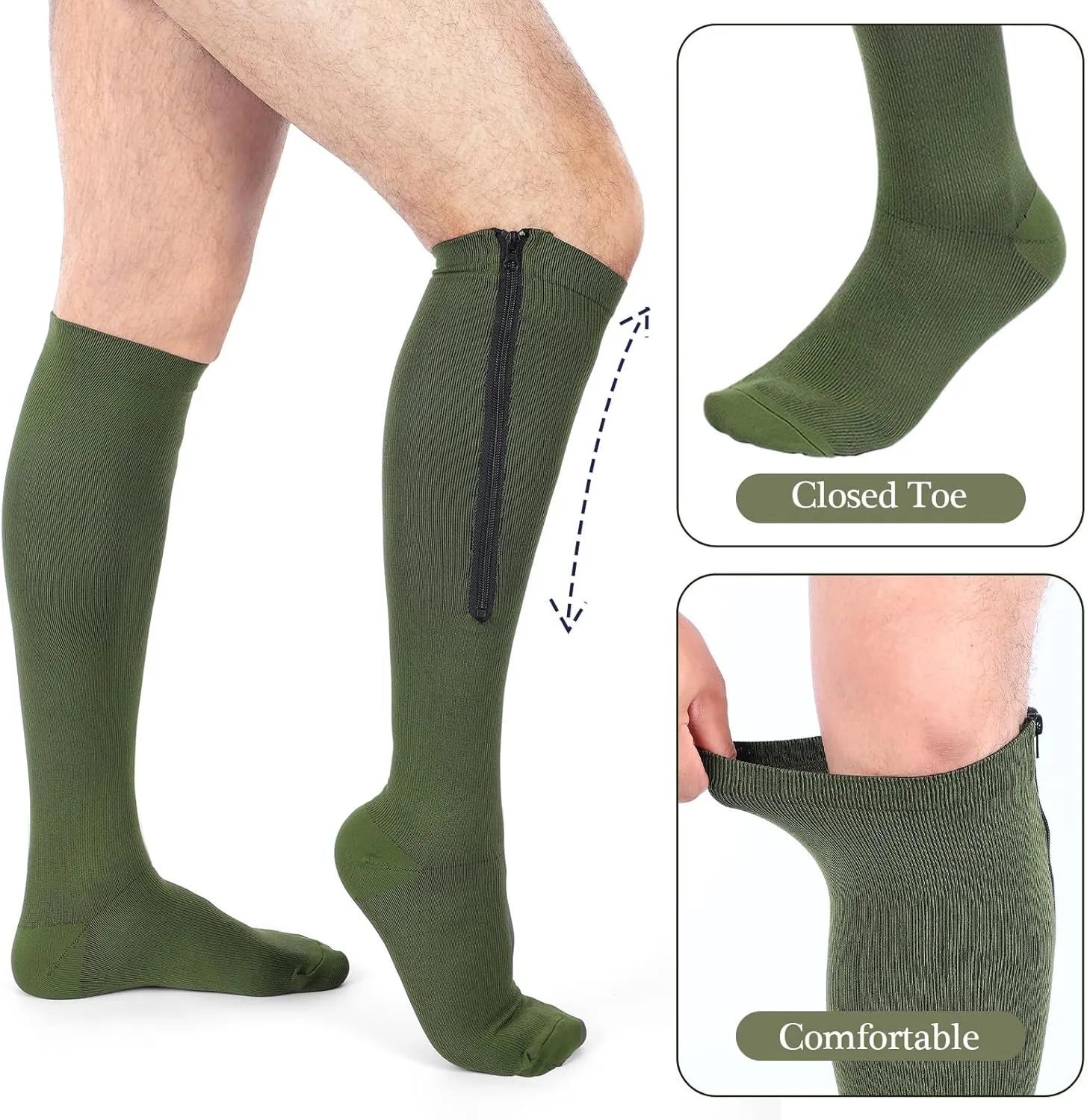 Tarpop 4 Pairs Men Zipper Compression Socks Colorful 20-30mmhg Compression Stockings with Zipper for Men Women Swelling Edema