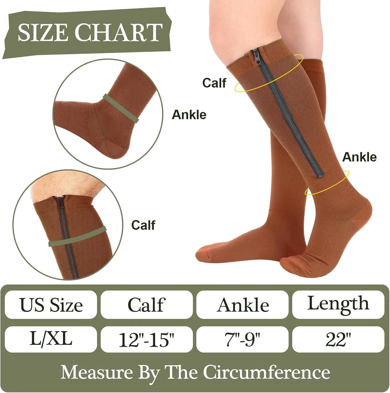 Tarpop 4 Pairs Men Zipper Compression Socks Colorful 20-30mmhg Compression Stockings with Zipper for Men Women Swelling Edema
