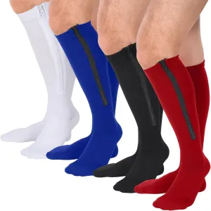 Tarpop 4 Pairs Men Zipper Compression Socks Colorful 20-30mmhg Compression Stockings with Zipper for Men Women Swelling Edema