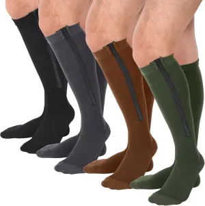 Tarpop 4 Pairs Men Zipper Compression Socks Colorful 20-30mmhg Compression Stockings with Zipper for Men Women Swelling Edema
