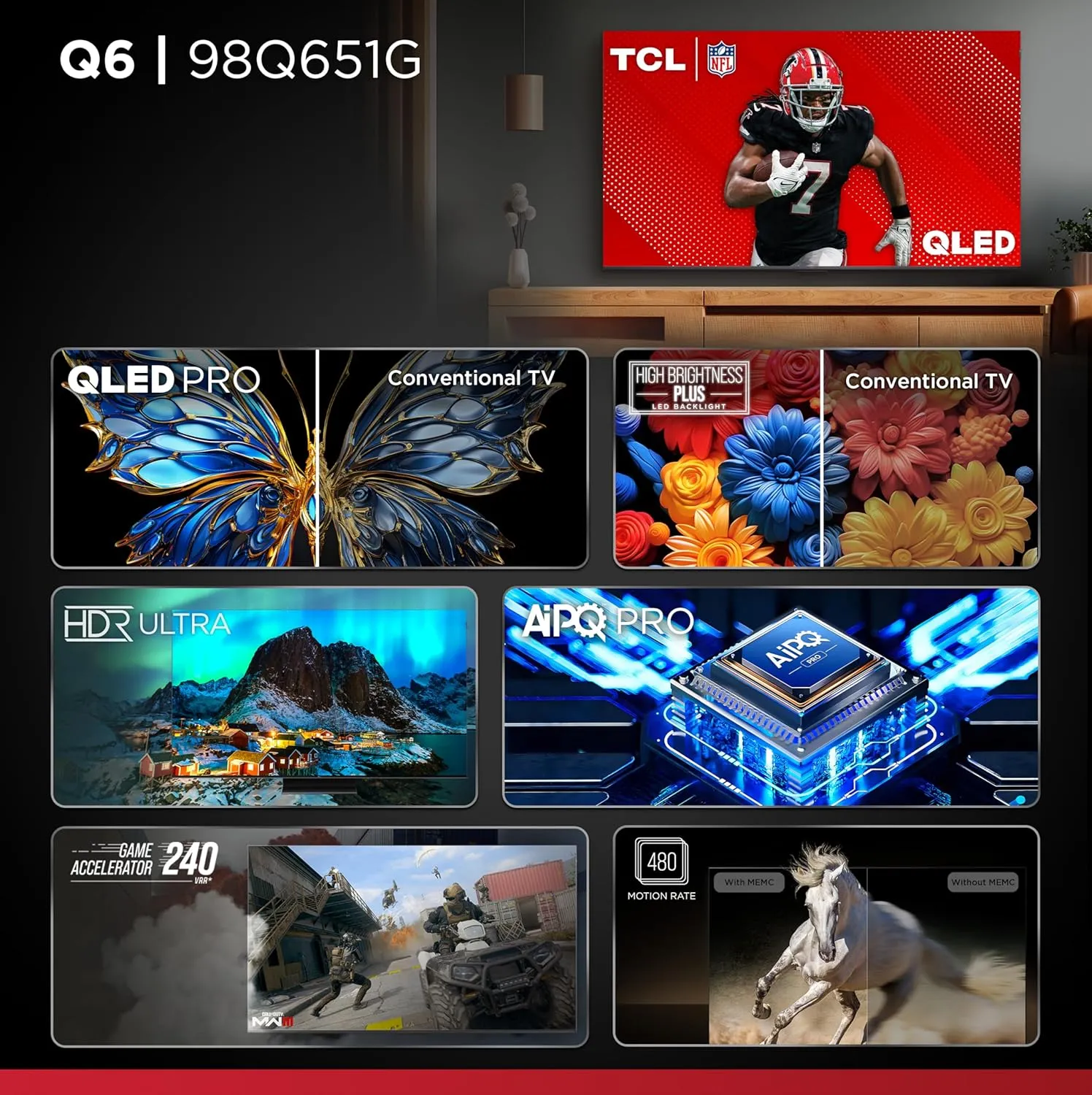 TCL 98-Inch Q65 QLED 4K UHD Smart TV with Google TV (98Q651G, 2024 Model) Dolby Vision, Dolby Atmos, HDR Pro , Game Accelerator Enhanced Gaming, Voice Remote, Works with Alexa, Streaming Television