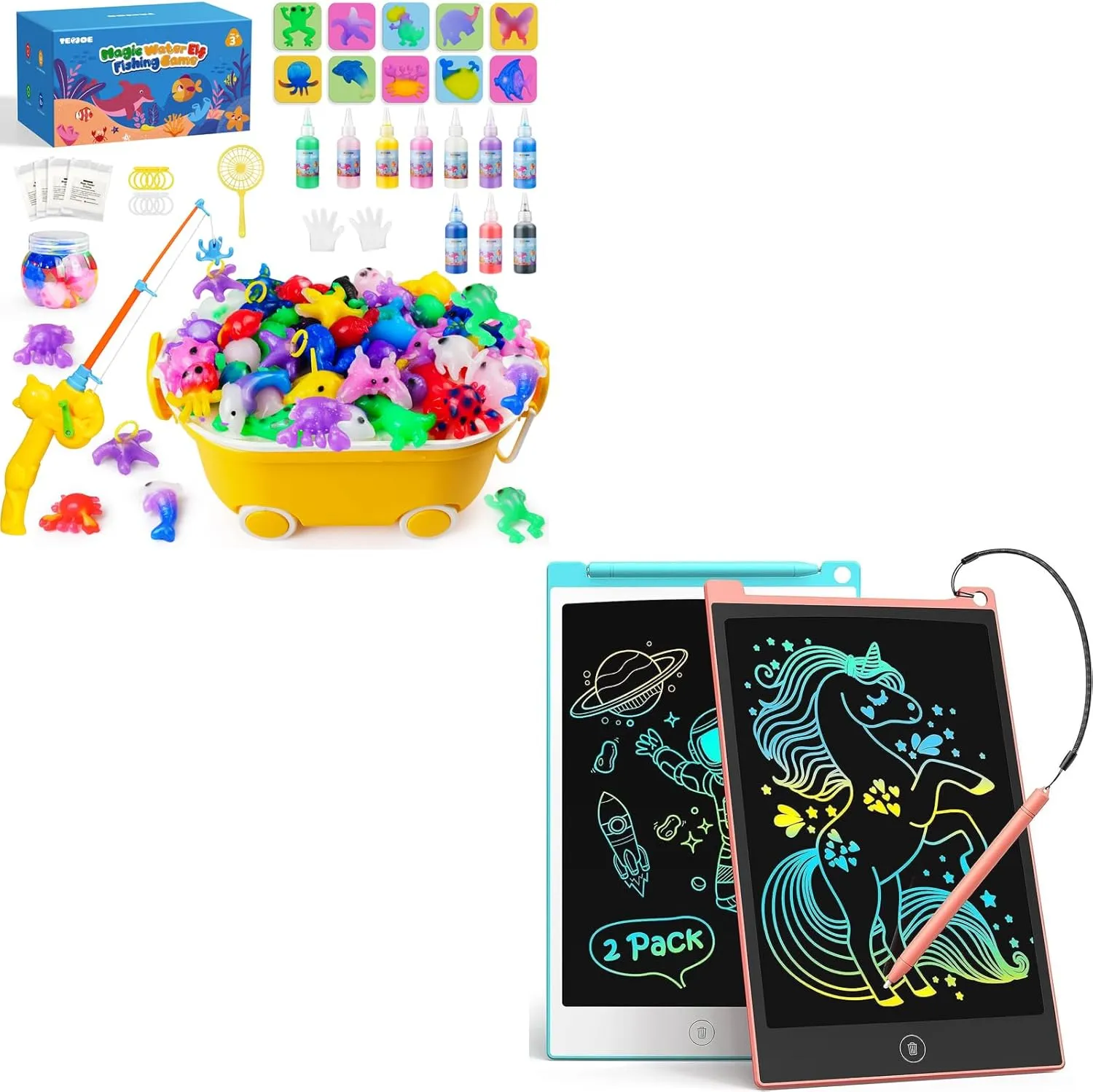 TECJOE 2 Pack LCD Writing Tablet & Magic Water Elf Toy Kit