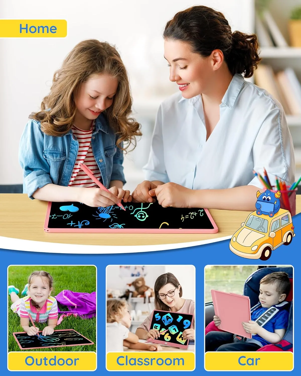 TEKFUN LCD Writing Tablet Doodle Board, 16 Inch Colorful Drawing Tablet Writing Pad,Toddler Toys for 3 4 5 6 7 8 9 Year Old Girls Boys Teen Adults,Birthday Gifts for Kids (Pink)
