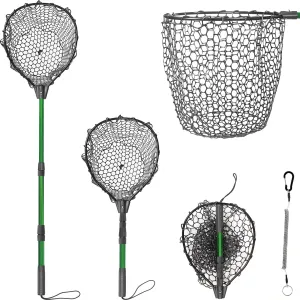 Telescoping Aluminum Alloy Fishing Net - Adjustable Length and Rubber net, 32-52.7 Inches, Maximum Load 20 Pounds