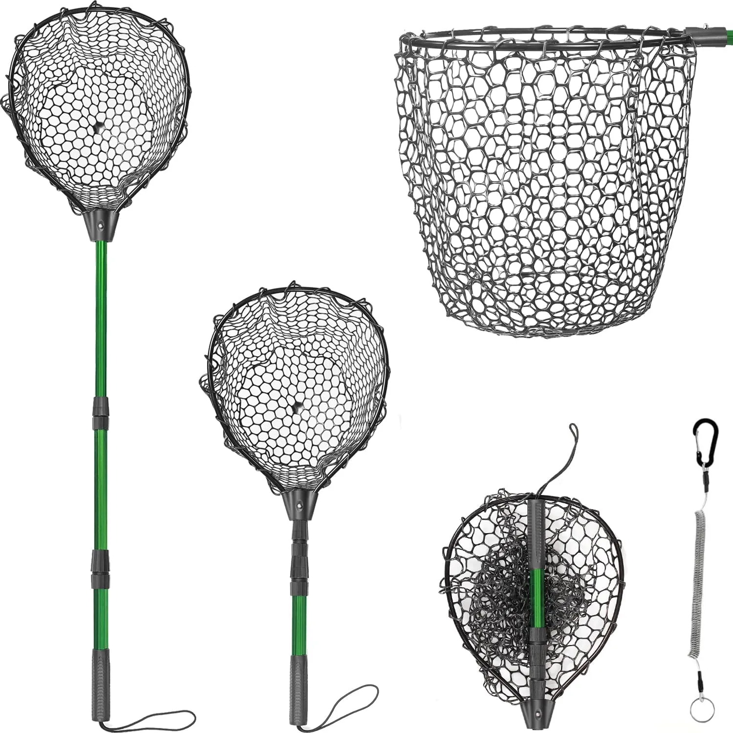 Telescoping Aluminum Alloy Fishing Net - Adjustable Length and Rubber net, 32-52.7 Inches, Maximum Load 20 Pounds
