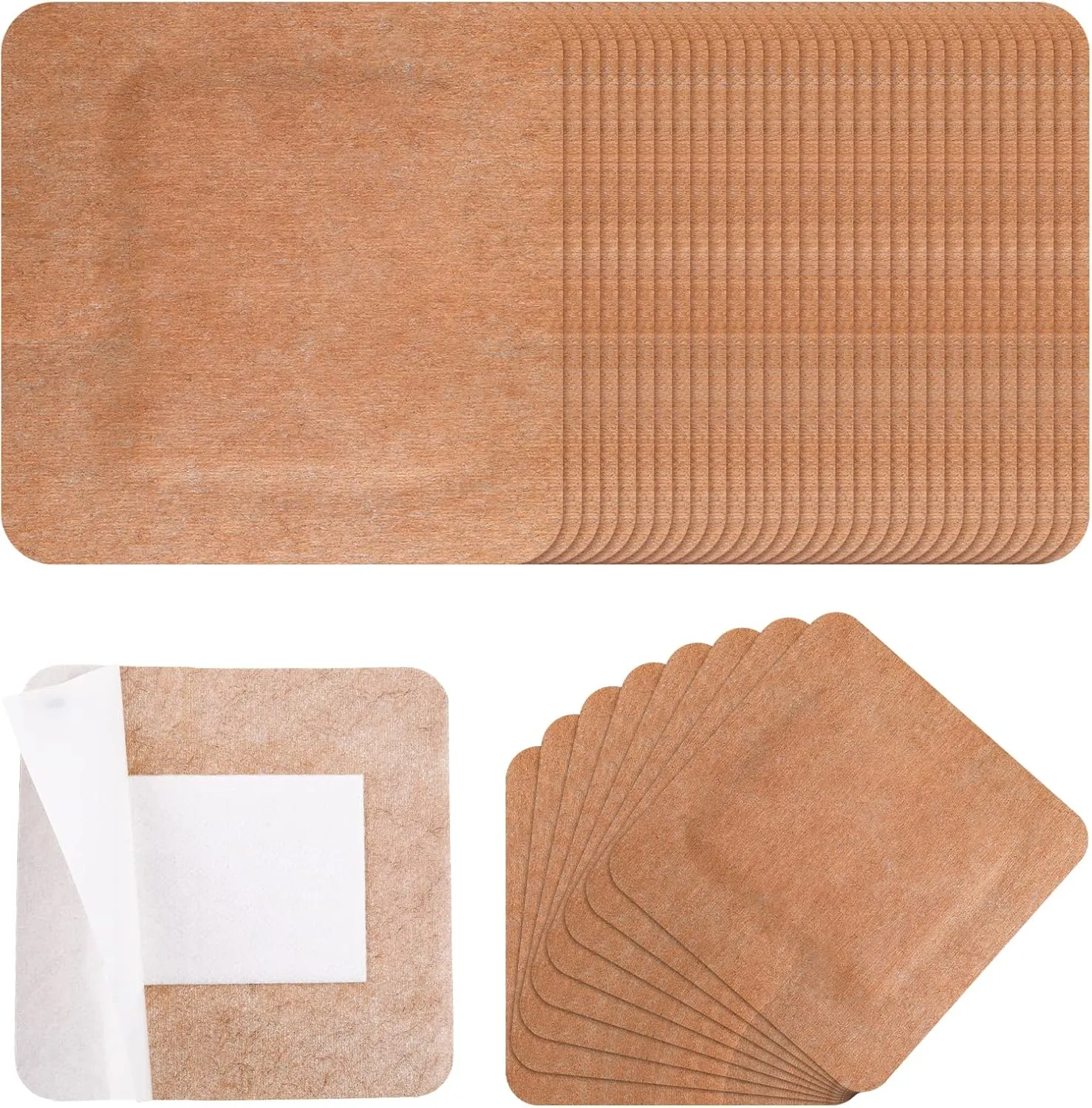 Teling 50 Pcs Extra Large Adhesive Bandages Flexible Fabric Bandages for Wounds Bandaging Supplies Bulk Nonstick Pads for Wound Care Skin Dressing Wrap, 4 x 4 Inch(Brown)