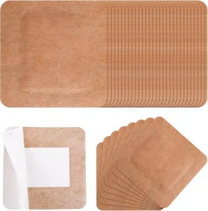 Teling 50 Pcs Extra Large Adhesive Bandages Flexible Fabric Bandages for Wounds Bandaging Supplies Bulk Nonstick Pads for Wound Care Skin Dressing Wrap, 4 x 4 Inch(Brown)