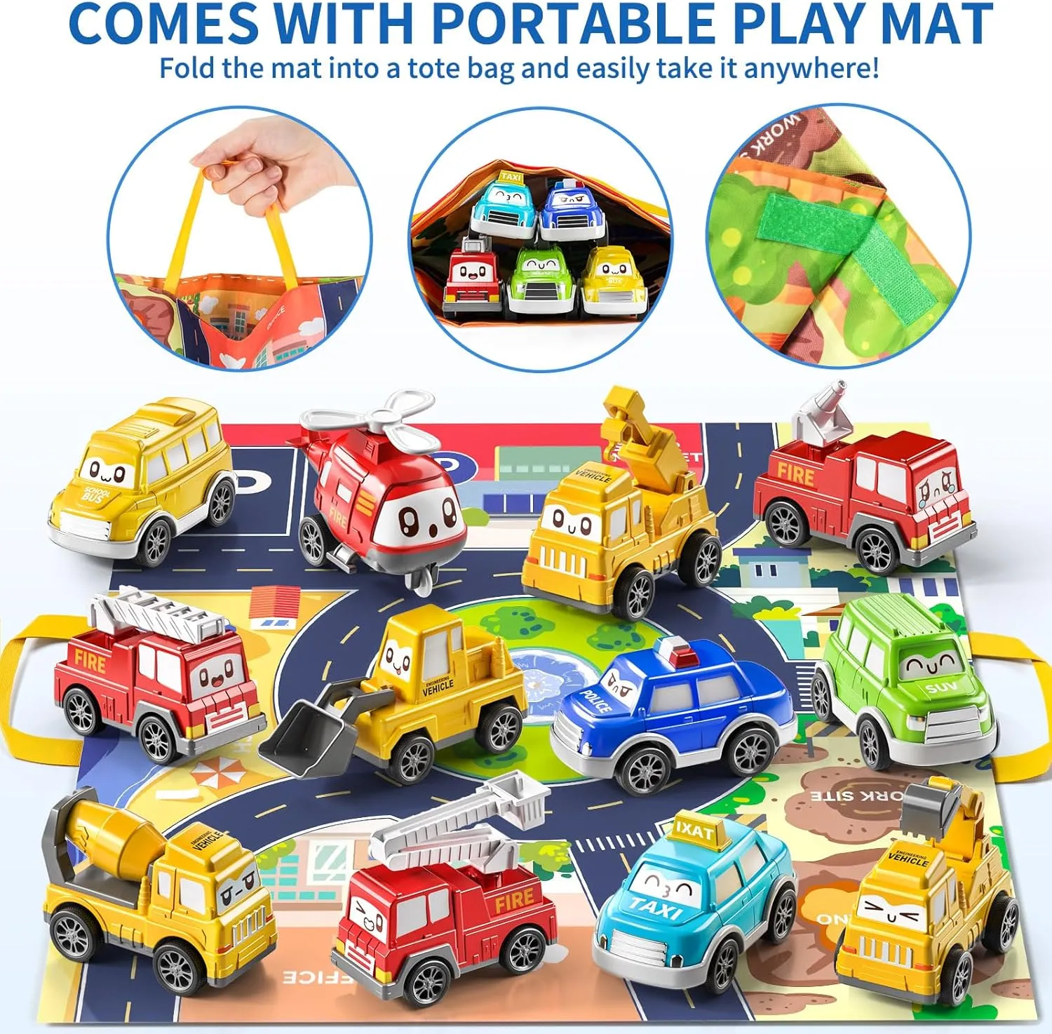 TEMI Baby Toddler Toys, 15 Pieces Baby Truck Car Toy with Play Mat/Storage Bag, Baby Toys for 1 2 3 Year Old Boy, 1 2 Year Old Boy Birthday Gift for Infant Toddlers