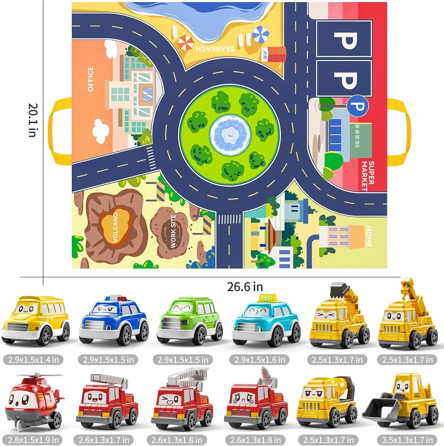 TEMI Baby Toddler Toys, 15 Pieces Baby Truck Car Toy with Play Mat/Storage Bag, Baby Toys for 1 2 3 Year Old Boy, 1 2 Year Old Boy Birthday Gift for Infant Toddlers