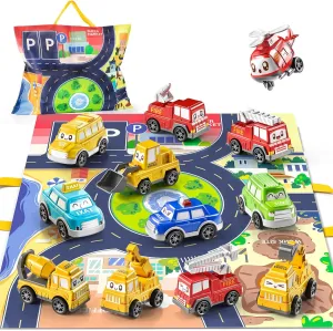 TEMI Baby Toddler Toys, 15 Pieces Baby Truck Car Toy with Play Mat/Storage Bag, Baby Toys for 1 2 3 Year Old Boy, 1 2 Year Old Boy Birthday Gift for Infant Toddlers