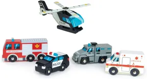 Tender Leaf Toys - Emergency Vehicles - 5 Wooden Rescue Vehicles with Moving Parts for Toddler Boys and Girls - Great Gift for Car Lovers - Educational Pretend Play Vehicles - Age 3 