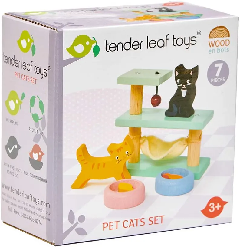 Tender Leaf Toys - Pets Sets for Doll House Accessories - Great Add-on Pet Play Set to Any Dollhouse - Encourage Creative and Imaginative Fun Play for Children - Age 3  (Pet Cats Set)