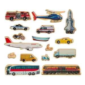 THE FRECKLED FROG-FF471 Getting Around - Set of 16 - Ages 2  - Wooden Blocks for Toddlers - Includes a Train, Helicopter, Ambulance and More - Double-Sided