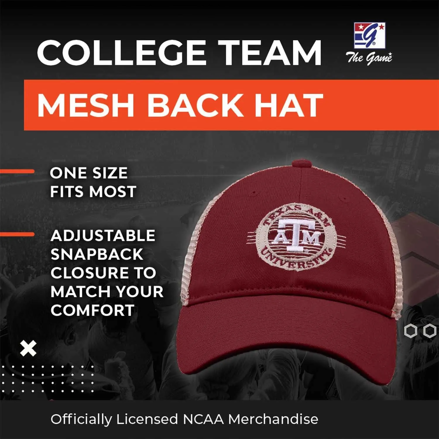 The Game NCAA Snapback - Patch Meshback - Classic Comfort - Adjustable Size - Let Everyone Know which Team You Support
