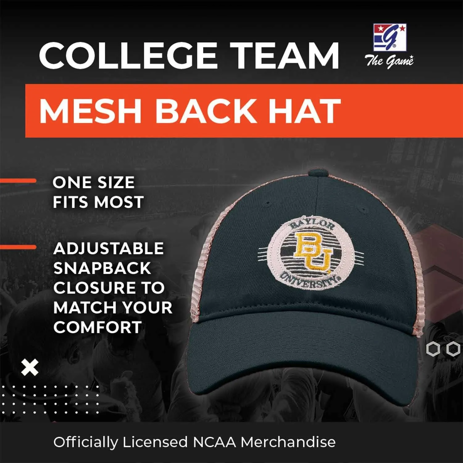 The Game NCAA Snapback - Patch Meshback - Classic Comfort - Adjustable Size - Let Everyone Know which Team You Support