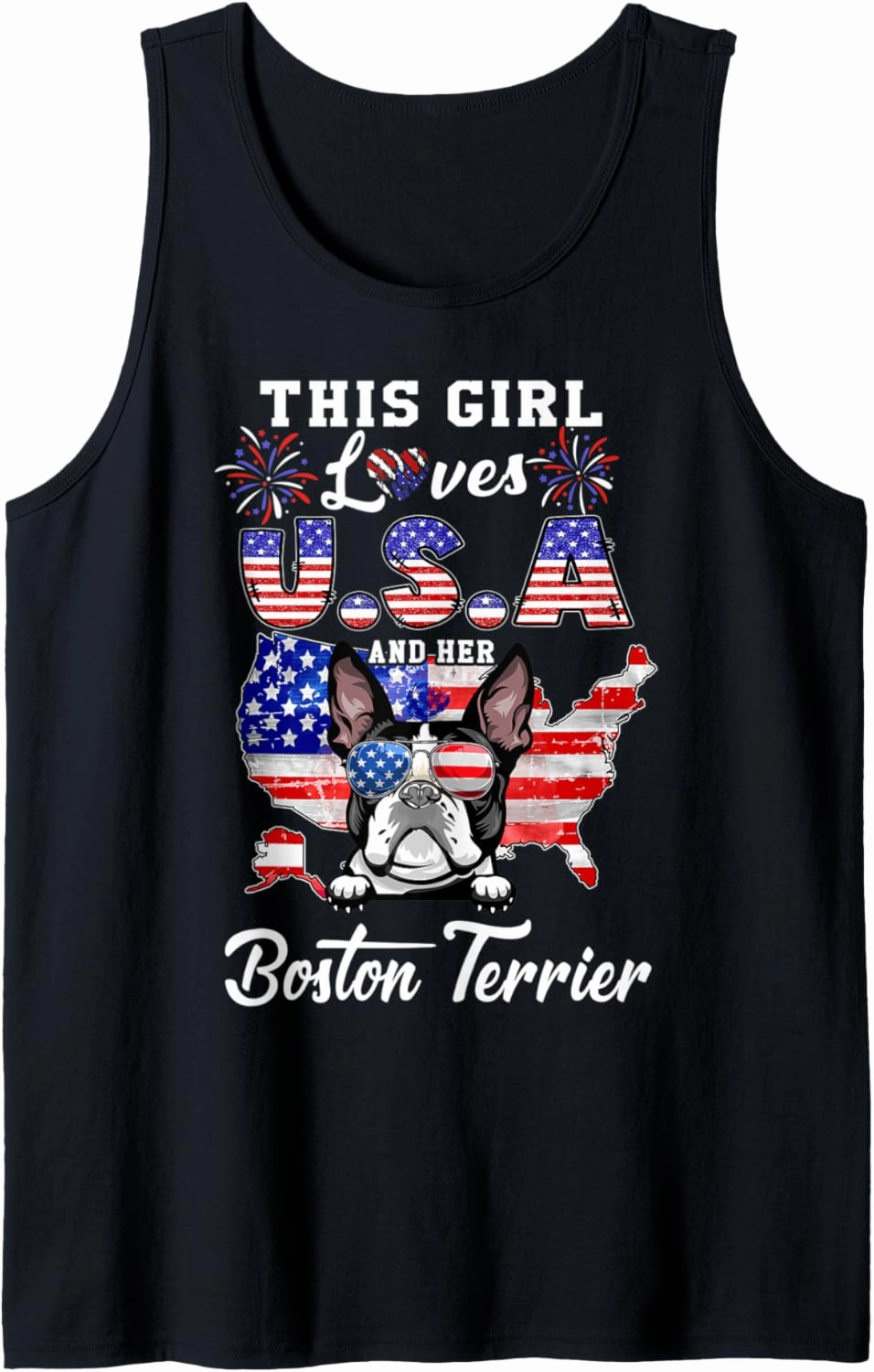 This Girl Loves USA and Her Dog 4th of July Boston Terrier Tank Top