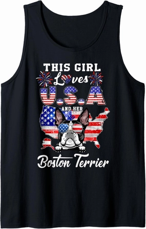 This Girl Loves USA and Her Dog 4th of July Boston Terrier Tank Top