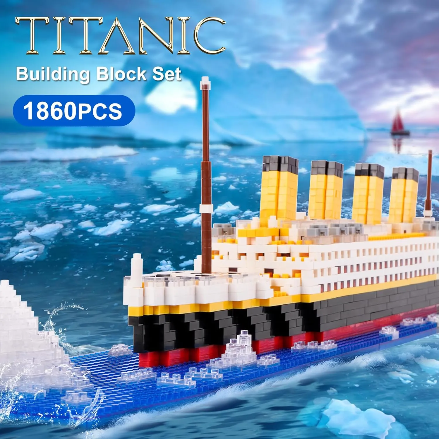 Titanic Ship Model Building Block Set, 1860 PCS Building Bricks Toy DIY Educational Micro Mini Blocks