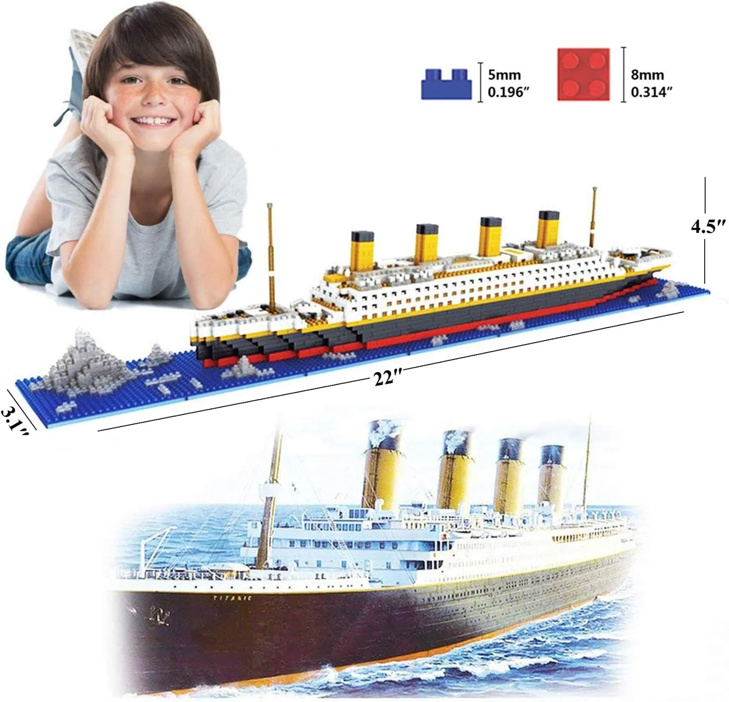 Titanic Ship Model Building Block Set, 3D Puzzle Sets DIY Educational Toys, Bricks Toy, with 1860Pcs Micro Mini Blocks, Ideal Gift for Kids and Adults