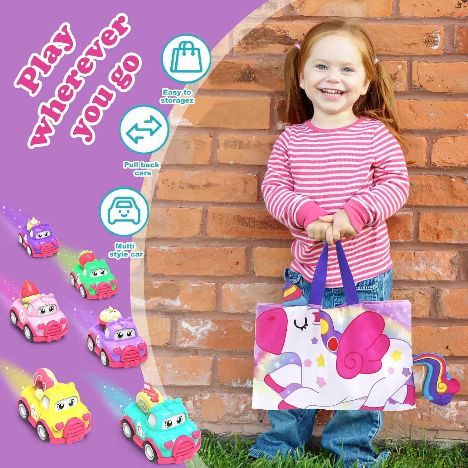 Toddler Girl Toys,10 PCS Car Toys with Playmat/Storage Bag,Toys for 2 3 4 Year Old Girl,Toy Cars for Toddlers 1-3 2-4,2 3 4 Year Old Girl Birthday Gift Christmas