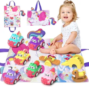 Toddler Girl Toys,10 PCS Car Toys with Playmat/Storage Bag,Toys for 2 3 4 Year Old Girl,Toy Cars for Toddlers 1-3 2-4,2 3 4 Year Old Girl Birthday Gift Christmas