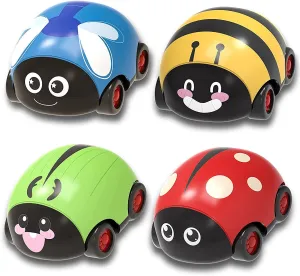 Toddler Toys for 1 2 3 Year Old Boys Girls, Pull Back Cars Toys for Toddlers Age 2-4, Friction Powered Vehicle Playset Toys Car Gift for 1-3 Year Old, Animal Push and Go Back Baby Car (4 Pack)