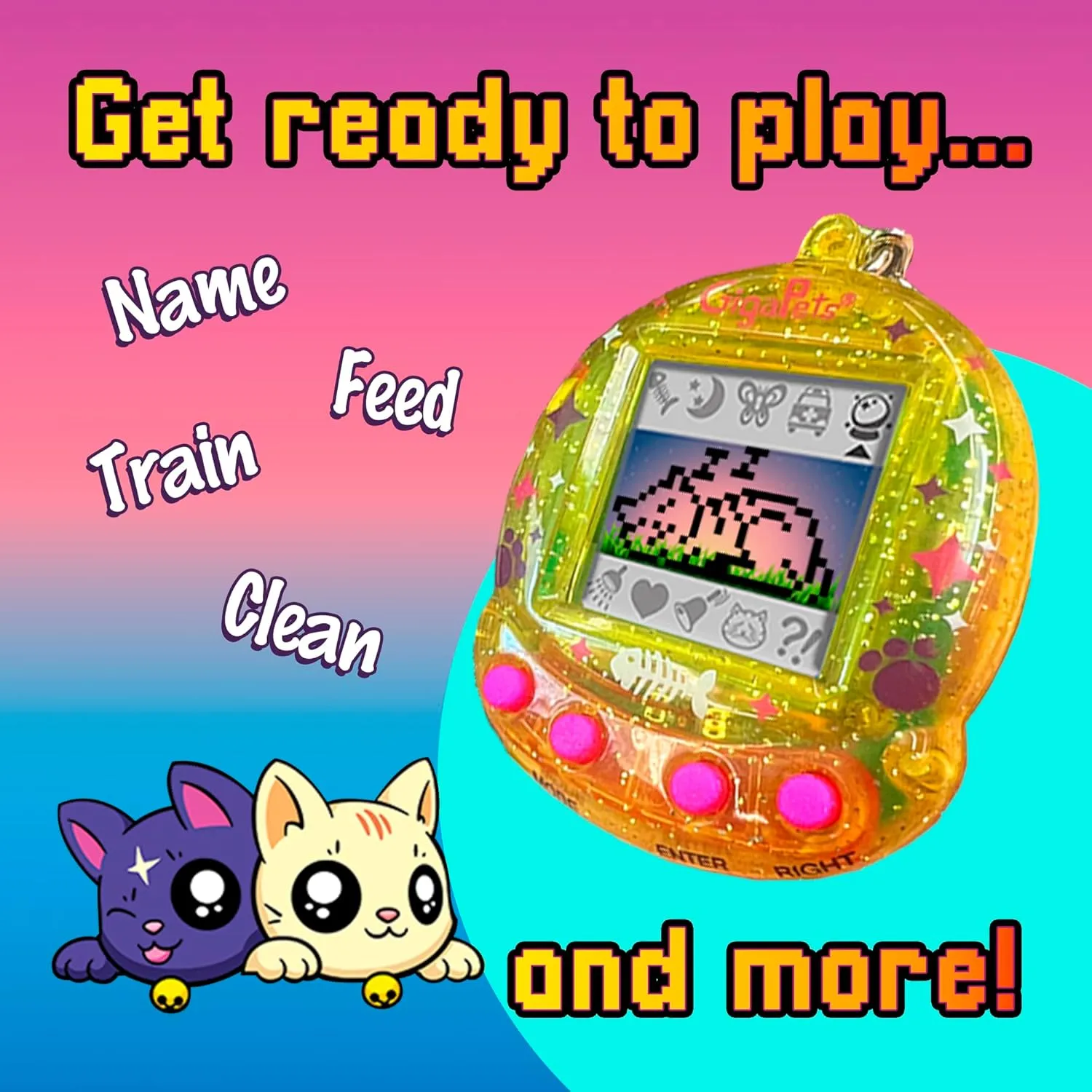 Top Secret Toys Giga Pet Virtual Pet for Kids Ages 5 and Up, 90s Throwback, 2-in-1 StarCat & CompuKitty, 25th Anniversary Edition Upgraded Collector’s Edition, Kids Learn to Take Care of a Pet