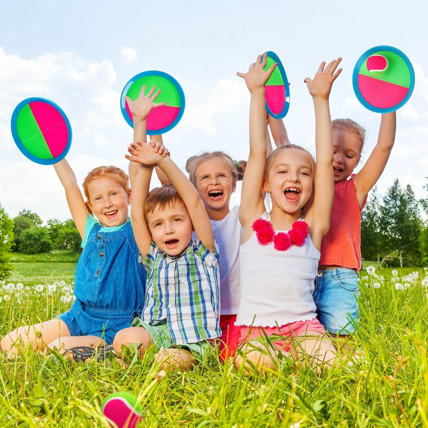 Toss and Catch Ball Set for Toddlers, Kids and Adults - 4 Pack - Kids Toys Outdoor Indoor - Sturdy & Water-Resistant, Great Game for Beach, Pool and Yard - Classic Gift for Boys Girls