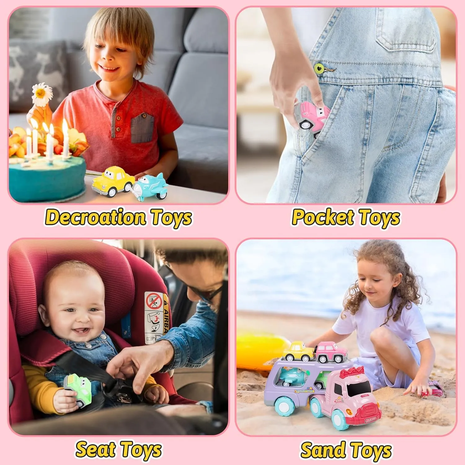 Toys for 3 4 5 Year Old Girl, 4 in 1 Pull Back Cars for Girl Carrier Truck Toys Trucks Toy Vehicles Set with Light & Music, Easter Birthday for Girls & Boys