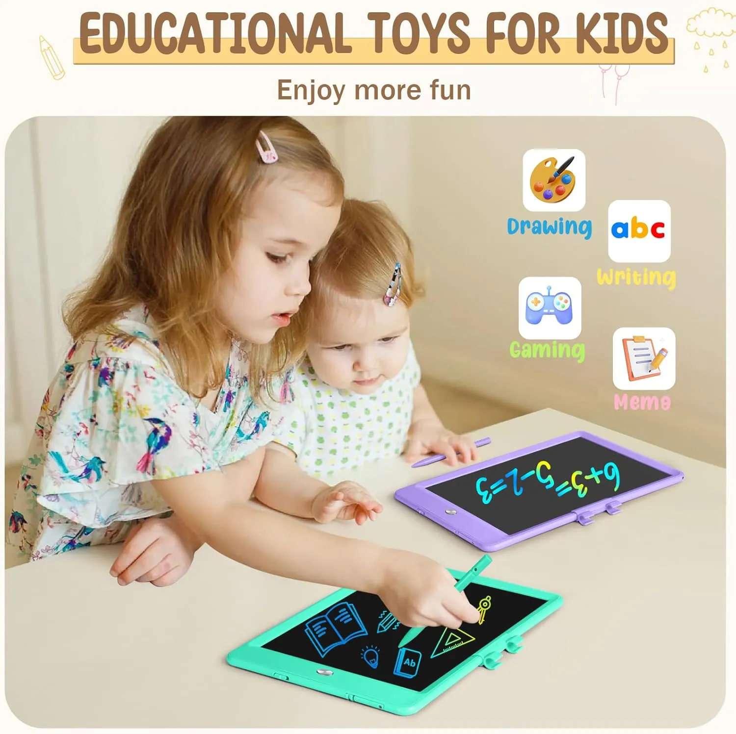 Toys for 3-6 Year Old Girls Boys, 2Pack LCD Writing Tablet for Kids Doodle Board, Reusable Drawing Board Drawing Tablet Kids, Educational Toys Birthday Gifts for 3 4 5 6 Year Old Girls