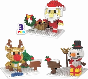 Toysmith Christmas Mini Blocks 3-Pack Bundle – Build Santa, Snowman, and Reindeer – Holiday-Themed STEM Building Set for Kids – Perfect Mini Stocking Stuffer for Kids Ages 5 