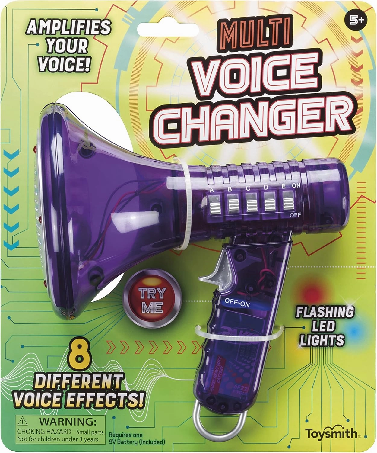 Toysmith Tech Gear Multi Voice Changer – Amplifies Voice with 8 Fun Effects, Fun Toy or Gift for Kids Ages 5 - Christmas Gifts, Stocking Stuffer, 6.5”, Colors May Vary