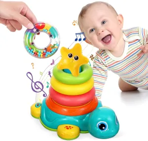 Toyvian Baby Musical Turtle Crawling Toys Toddlers Stacking Rings Sensory Toys Infant Crawling Toys with Light Sound Stackable Toys for Kids Sensory Motor Skills Development Toy