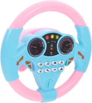 Toyvian Kids Simulated Driving Controller Toy Steering Wheel with Music & Sound Effects, Educational Toy for Kids, Pink, 7.87" x 7.87" x 1.37"