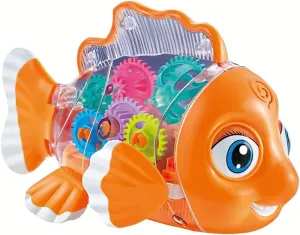 Transparent Mechanical Gear Toy, Gear Goldfish Car Toy Electronic Land Swimming Fish Toy Goldfish Toy Universal Wheel Car Toy with Lights and Music-Eyes, Arms & Tail Can Move (Goldfish)