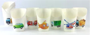 Transportation Theme Party Cups, 12 oz, Set of 12, Vehicle Design with Car Truck Helicopter