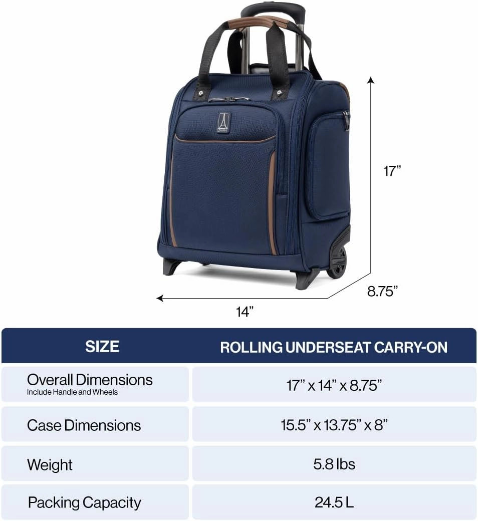 Travelpro Crew Classic Lightweight Softside Luggage, Rolling Underseat Carry on Bag, 14" Laptop or Tablet Sleeve, Men and Women, 17-Inch, Patriot Blue