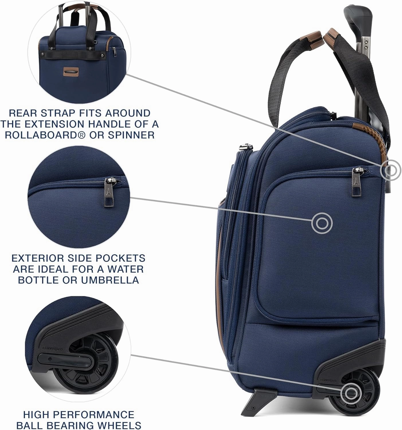 Travelpro Crew Classic Lightweight Softside Luggage, Rolling Underseat Carry on Bag, 14" Laptop or Tablet Sleeve, Men and Women, 17-Inch, Patriot Blue