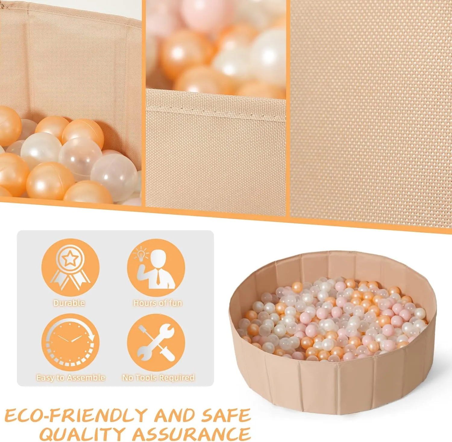 TRENDPLAY Ball Pit for Toddlers Babies Children Collapsible Ball Pits Play Tent, Crawl Playpen Ball Pool Playhouse Playpen with Storage Bag, for Boys Girls Birthday, Beige