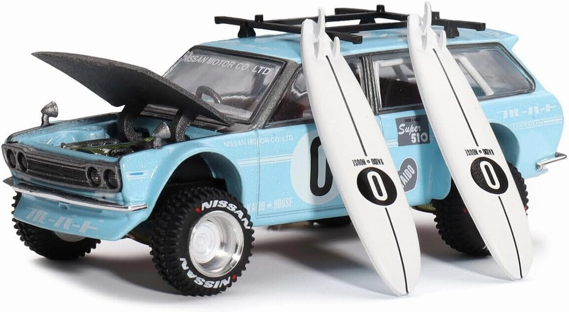 True Scale Miniatures Model Car Compatible with Datsun 510 Wagon Kaido GT Surf Safari RS Winter Holiday Edition1/64 Diecast Model Car Kaido House KHMG092, Blue